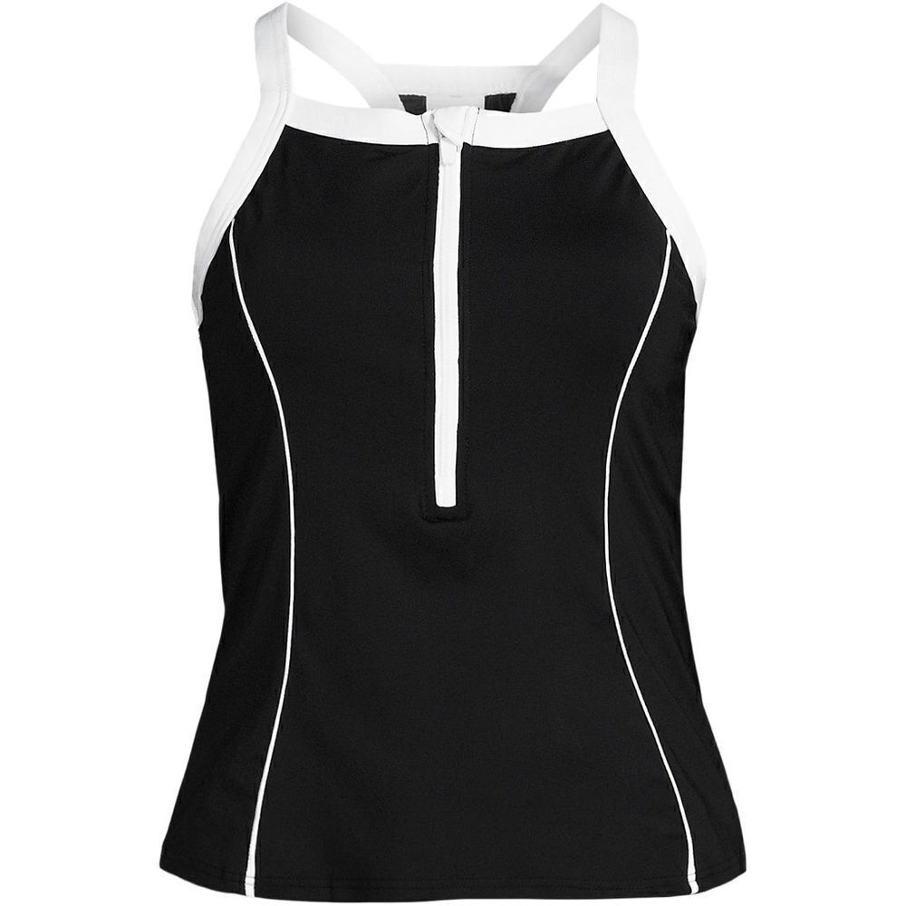 Land’s End Plus Regular sizes zip front soft cup tankini black white Various